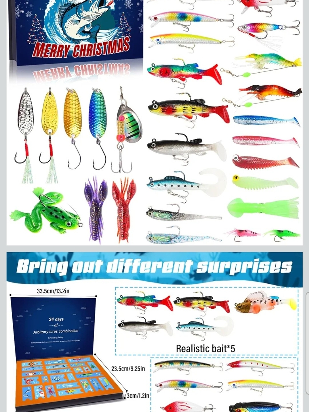 Fishing Advent Calendar 24 Days Lures and Spinners - Multicolor Mix Christmas